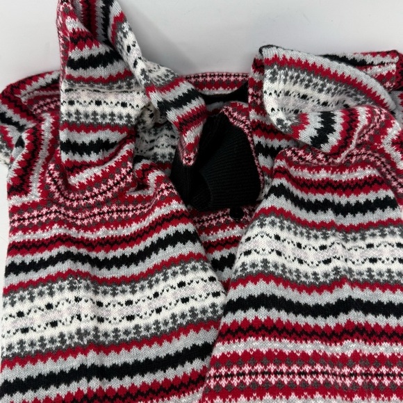 Talbots Fair Isle Cardigan Sweater Wool Blend Large Red White Black Gray Stripe - Picture 6 of 10